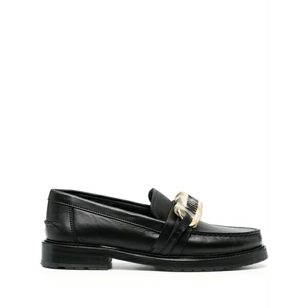 モスキーノ レディース スリッポン・ローファー シューズ Logo-plaque leather loafers Black
