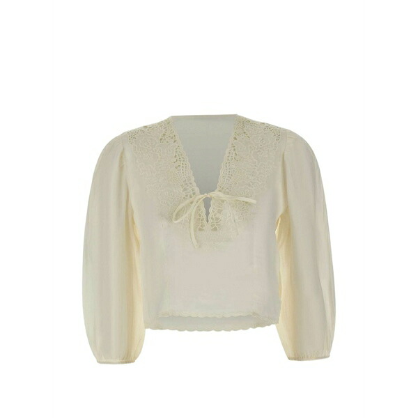 主任者 レディース プルオーバー トップス Openwork-embroidered scalloped-hem blouse Neutrals