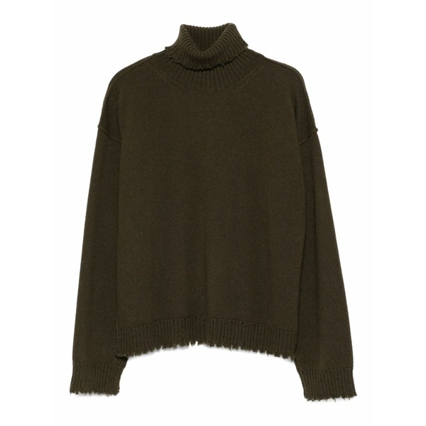 ユマ・壱 レディース 編み物\u0026スウェーター アウター High-neck frayed-hem sweater Green