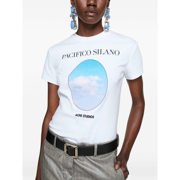 アクネ ストゥディオズ レディース Tシャツ トップス Logo-print t-shirt Blue｜asty