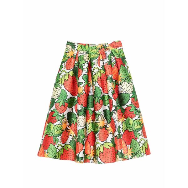 アレッサンドロエンリケス レディース スコート ボトムス Strawberry-print MIDI skirt Red レディースファッション-スカート
