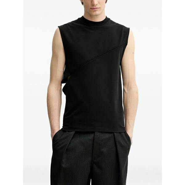 ヘリオットエミル メンズ Tシャツ トップス Cut-out seam detail vest Black｜asty