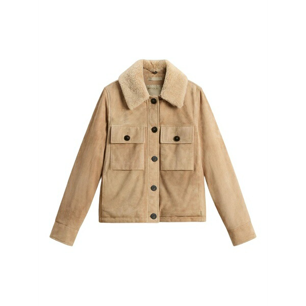 羊毛 金持ち レディース 上衣＆上衣 アウター Suede shearling-collar jacket Neutrals