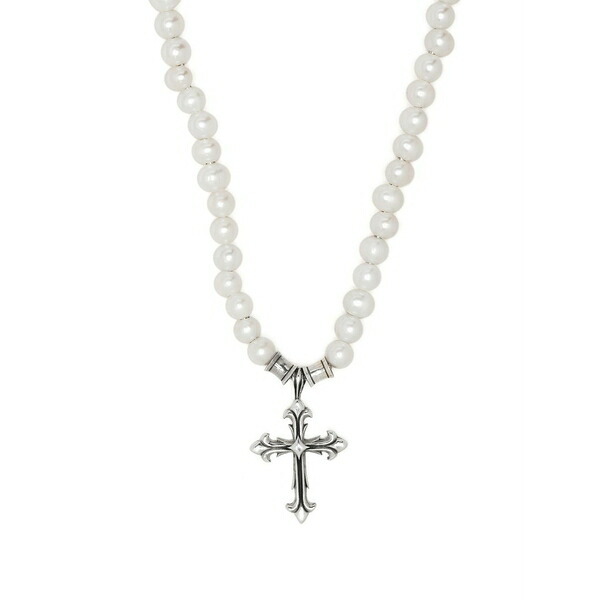 エマニュエレ ビコッキ メンズ ネックレス・チョーカー アクセサリー Cross pendant pearl necklace White|asty