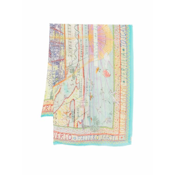 ファリエロ サルティ メンズ マフラー・ストール・スカーフ アクセサリー New forte dei marmi fringed printed scarf Blue｜asty