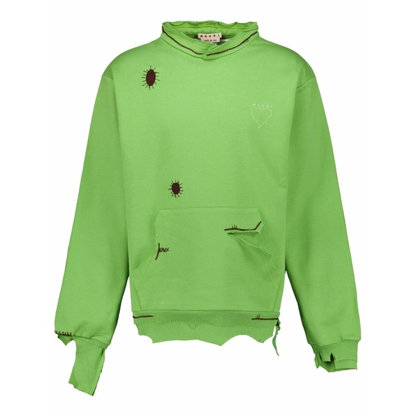 マルニ メンズ パーカー・スウェットシャツ アウター Embroidered distressed sweatshirt Green