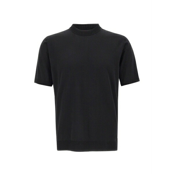 フィリッポ デ ラウレンティス メンズ ニット&セーター アウター Ribbed crewneck short-sleeves sweater Black｜asty