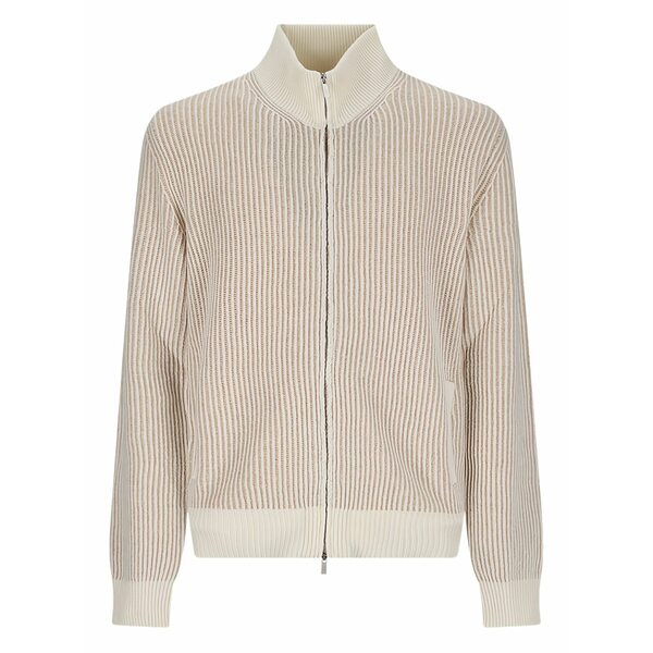 ラルディーニ メンズ ジレー アウター Striped zip-up cardigan Neutrals