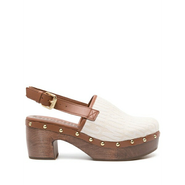 モスキーノ レディース パンプス シューズ 75粍 logo-print leather clogs Neutrals
