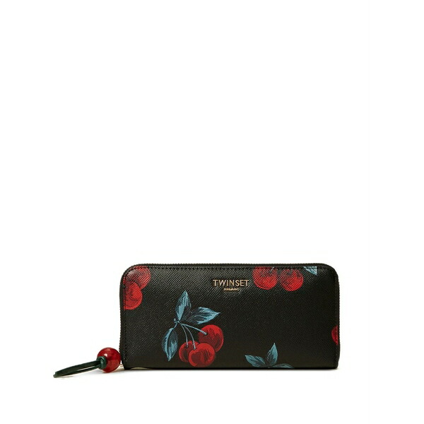 ツイン仕掛ける レディース 札入れ 付属物 Cherry-print zip wallet Black レディース財布-財布・ケース