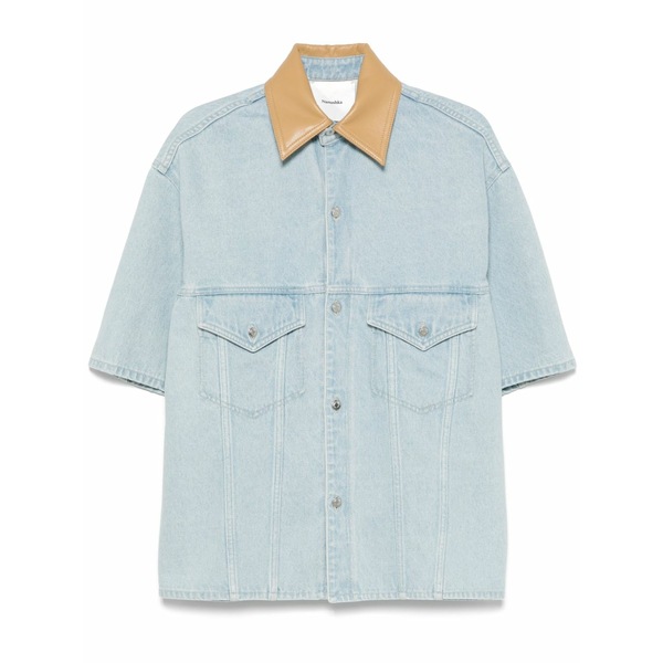 ナヌーシュカ メンズ シャツ トップス Leather-collar denim shirt Blue|asty