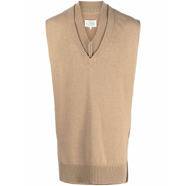 マルタンマルジェラ メンズ 編み物\u0026ティーシャツ アウター Layered v-neck vest Brown