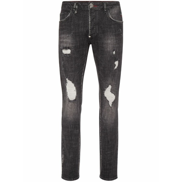 フィリッププレイン メンズ デニムパンツ ボトムス Paint-splatter straight-leg jeans Black｜asty