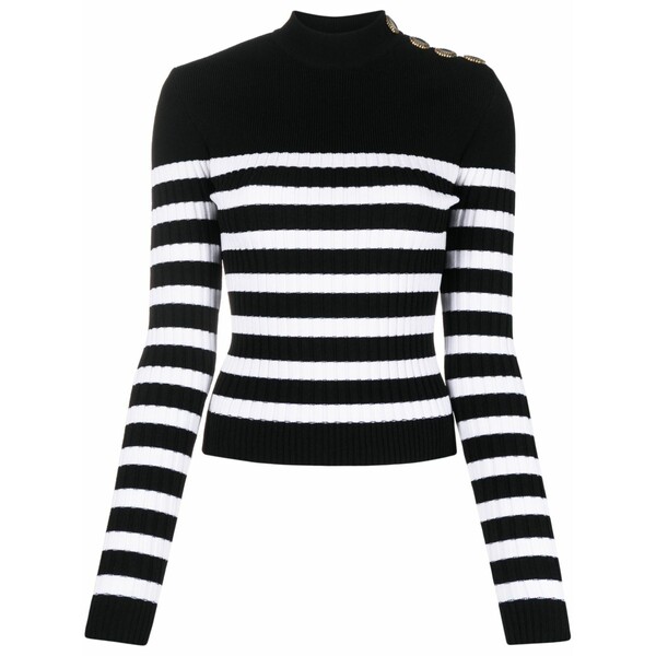 バルマン レディース 編み物\u0026スウェーター アウター Striped roll-neck jumper Black