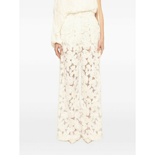 ニッサ レディース カジュアルパンツ ボトムス Floral-embroidery wide-leg trousers Neutrals｜asty