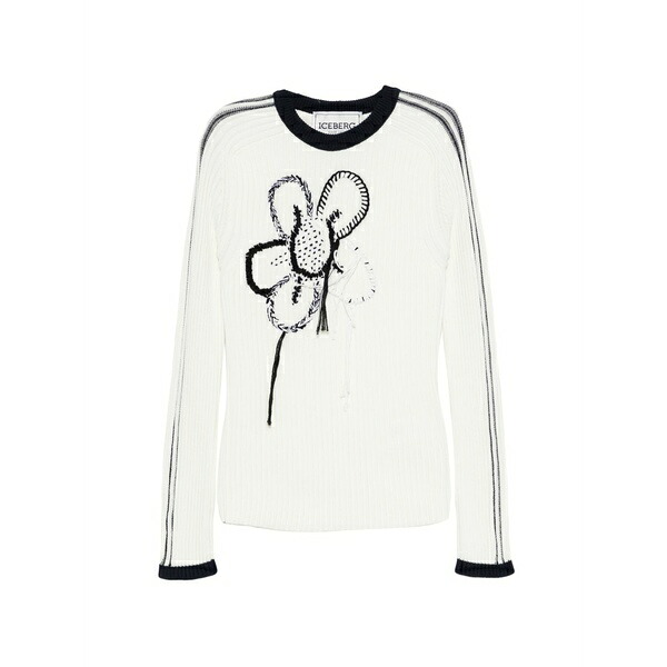アイスバーグ レディース ニット&セーター アウター Floral-embroidered ribbed sweater White｜asty