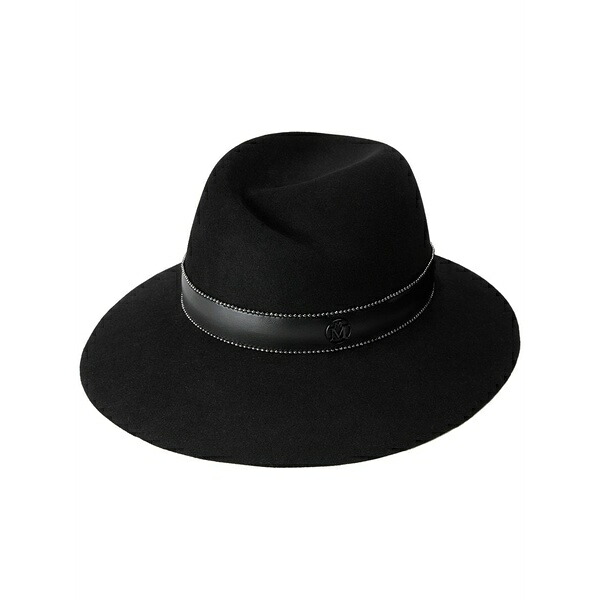メゾンミッシェル レディース 帽子 アクセサリー Virginie logo-plaque detail wool fedora Black|asty
