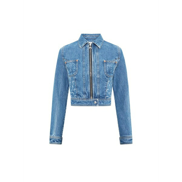 米国海兵隊員 独居室 レディース 上衣＆上衣 アウター Moon-print cropped denim jacket Blue