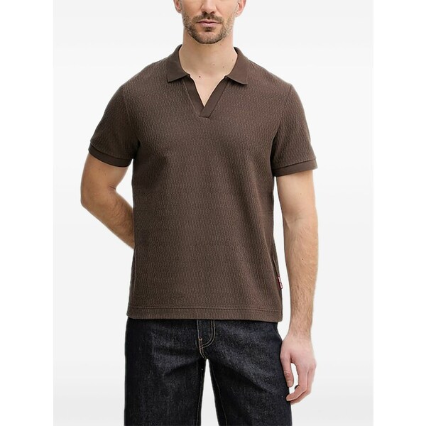 ジョープ メンズ スポーツシャツ トップス Textured v-neck polo shirt Brown