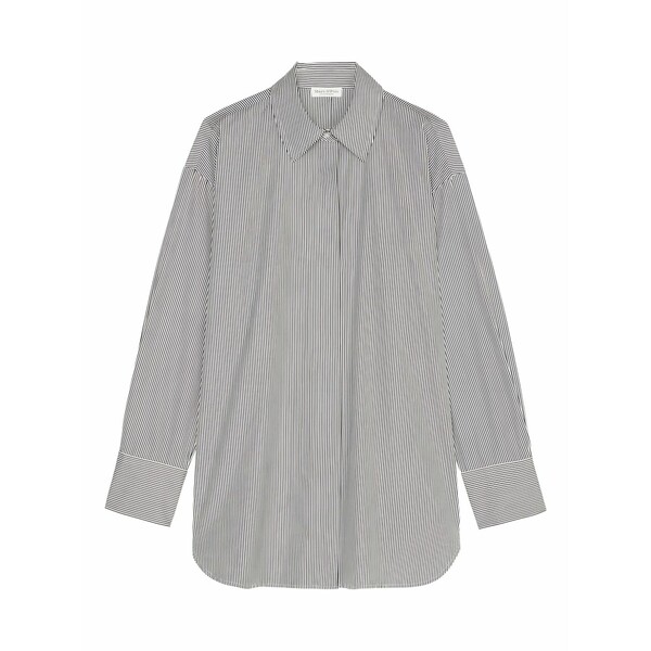 マルコポーロ レディース シャツ トップス Striped button-up shirt Black|asty