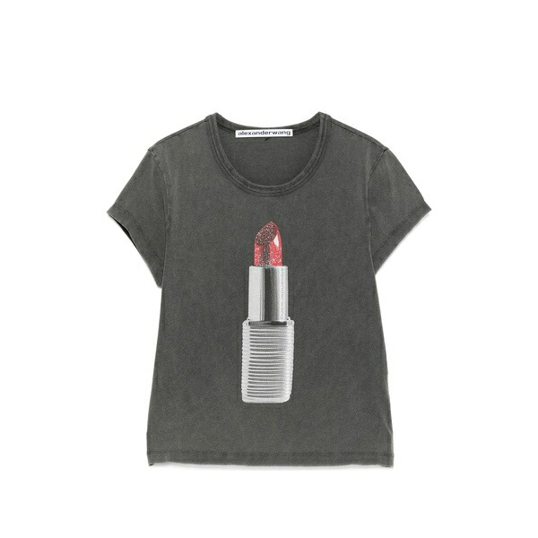 アレキサンダーワン レディース Tシャツ トップス Lipstick-print t-shirt Grey|asty