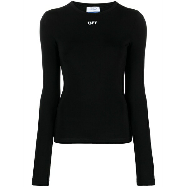 象牙色 レディース ティーシャツ トップス Off-stamp stretch-jersey top Black Tシャツ・カットソー-トップス