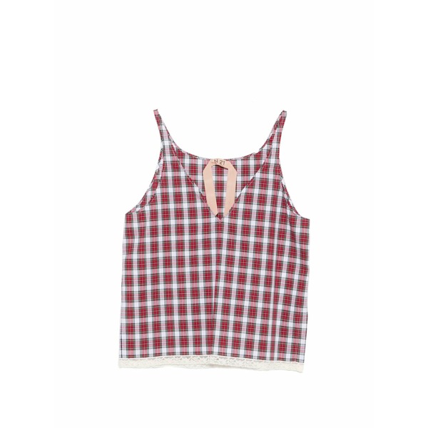 ヌメロ ヴェントゥーノ レディース シャツ トップス Check-pattern lace-trim blouse Red