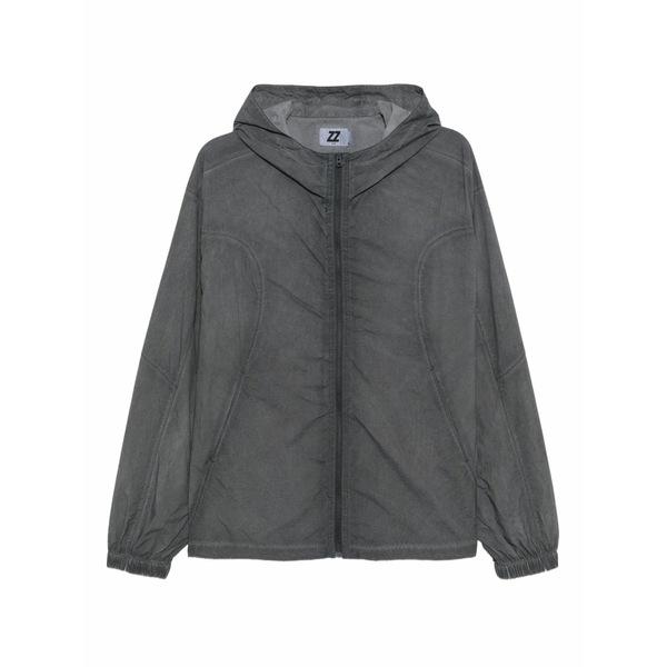 イズエ メンズ 上衣＆上衣 アウター Embroidered-slogan hooded jacket Grey