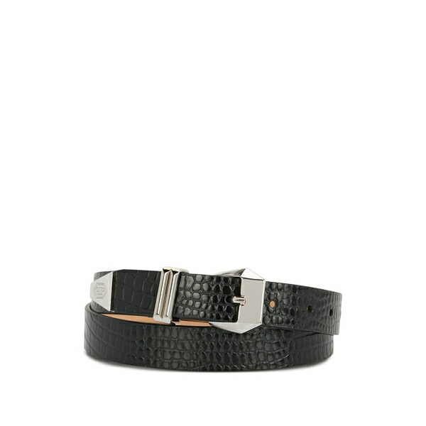 フィリップ飾り気のない レディース 三尺帯 付属物 Logo-detail buckle leather belt Black