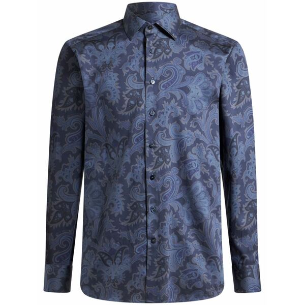 エトロ メンズ シャツ トップス Paisley-print poplin shirt Blue｜asty