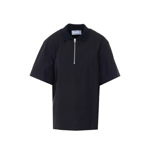 サカイ メンズ ポロシャツ トップス Zip short-sleeve polo shirt Black｜asty