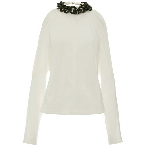J.W.アンダーソン レディース シャツ トップス Chain-embellished cold-shoulder top White｜asty