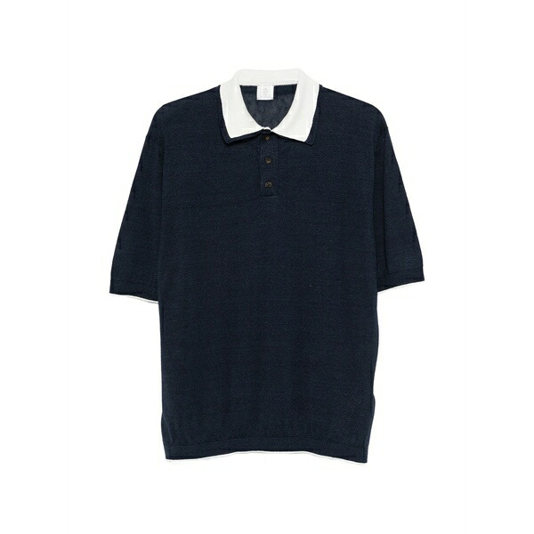 イレブンティ メンズ ポロシャツ トップス Trim-collar polo shirt Blue|asty