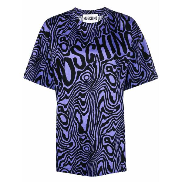 モスキーノ レディース プルオーバー トップス Zebra-print round-neck t-shirt Blue