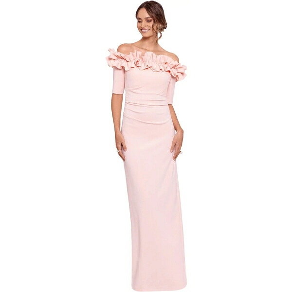 商舗 ベッツィ アンド アダム レディース ワンピース トップス Long Scuba Crepe Over-the-Shoulder Gown Red 