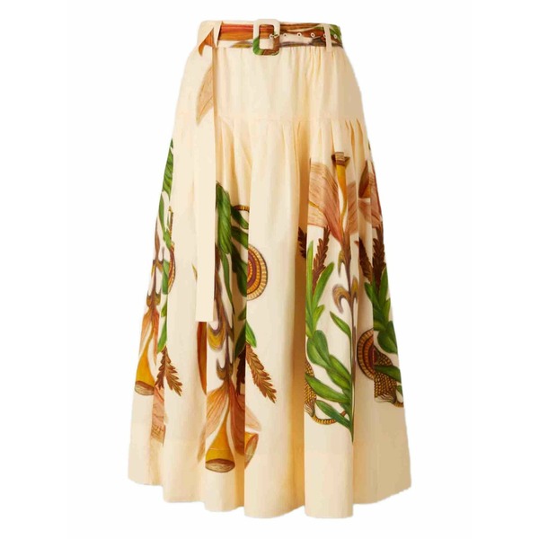 ウラ・ジョンソン レディース スコート ボトムス Filagree botanical-print belted MIDI skirt Neutrals