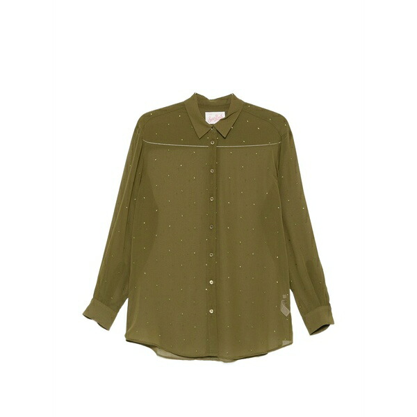 エムシーツーセイントバース レディース プルオーバー トップス Rhinestone-embellished semi-sheer shirt Green