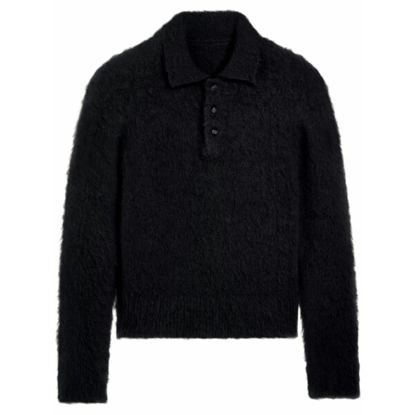 意中の女 メンズ 編み物\u0026プルオーバー アウター Brushed-effect polo top Black