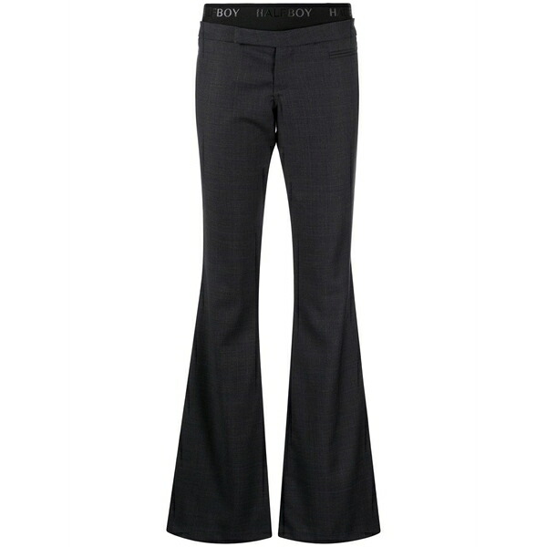 二分の一男の子 レディース 心地よいズボン下 ボトムス Logo-waistband layered-detail flared trousers Grey