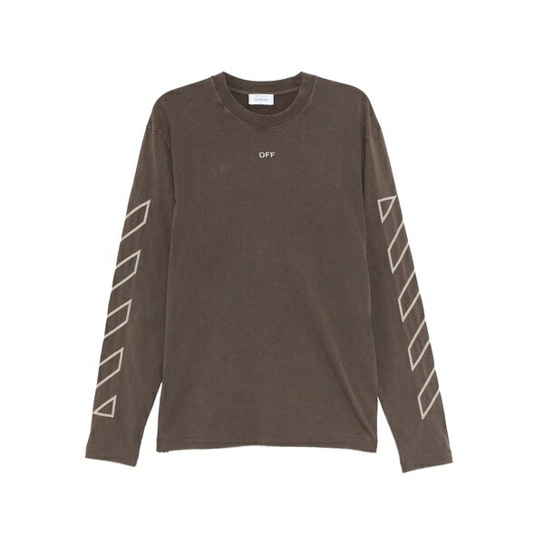 オフホワイト メンズ Tシャツ トップス Arrows-motif long-sleeve t-shirt Brown｜asty
