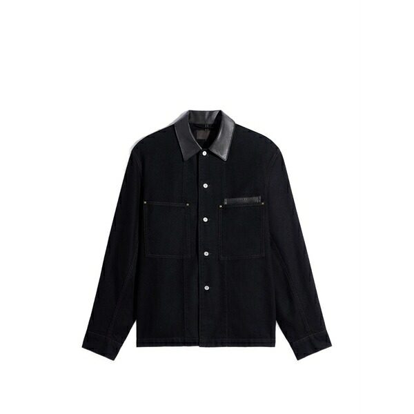 ルメール メンズ 上衣＆上衣 アウター Leather-collar shirt jacket Black