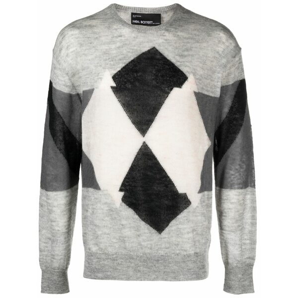 ニールバレット メンズ 編み物\u0026プルオーバー アウター Argyle check-pattern jumper Grey