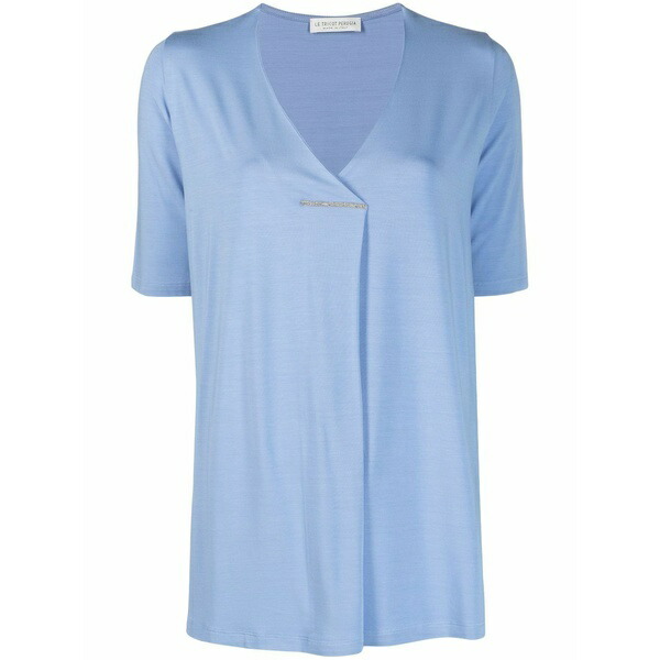 ル トリコット ペルー共和国ジャ レディース プルオーバー トップス Stitched-fold shortsleeved t-shirt Blue