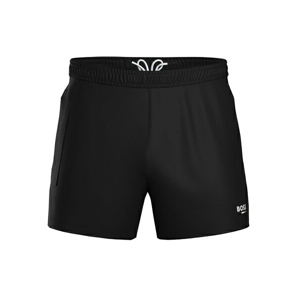 元締め メンズ 心地好いズボン下 ボトムス Logo-detail drawstring swim shorts Black