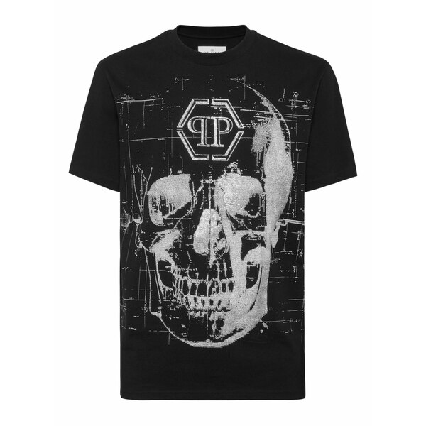 フィリップ飾り気のない メンズ ティーシャツ トップス Skull-embellished t-shirt Black