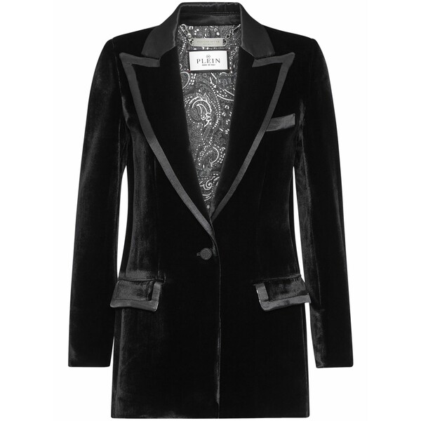 フィリップ飾り気の無い レディース 上衣＆上衣 アウター Contrasting-trim velvet blazer Black