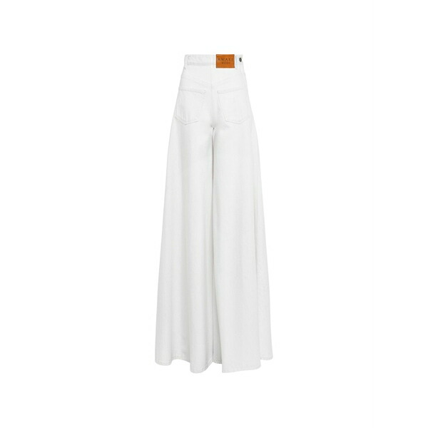 アウェイク 流行り物 レディース ジーンズズボン下 ボトムス Logo-patch wide-leg jeans White
