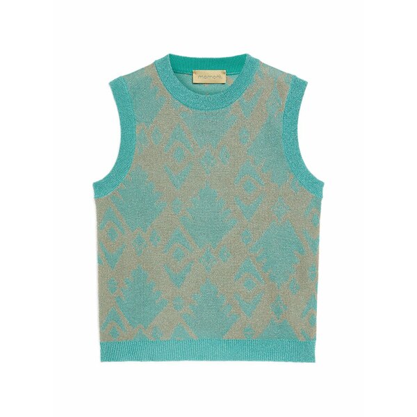 モモン レディース 編み物\u0026プルオーバー アウター Jacquard crewneck top Blue