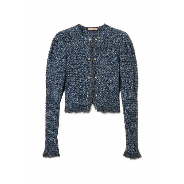 ツイン書き割り レディース 上衣＆上衣 アウター Jacquard fringed jacket Blue