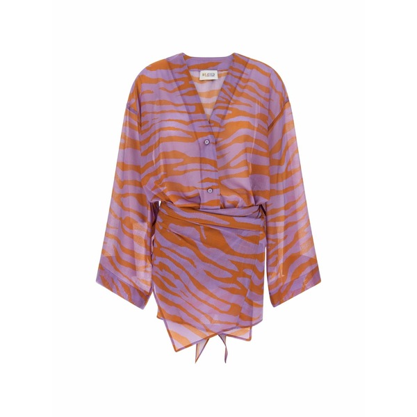 ジ アティコ レディース 衣裳 トップス The first bath animal-print cotton mini dress Purple